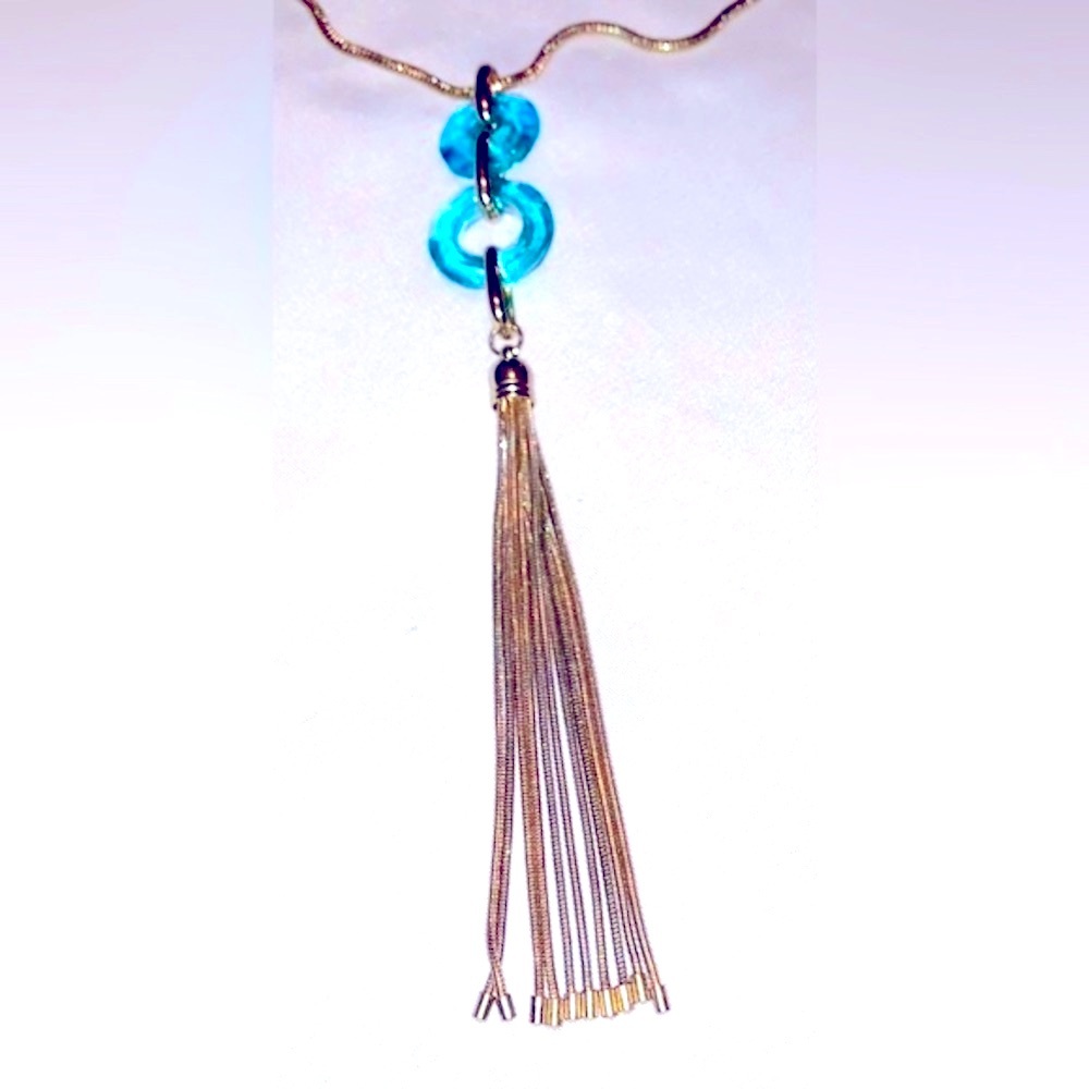 BELLA & JACK Women’s Long Necklace, Gold ToneMetals & 2 PowderBlue Glass Circles